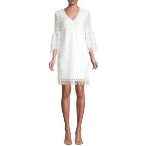 ✨TRINA TURK✨ Voyage Lace Bell Sleeve Shift Dress in White